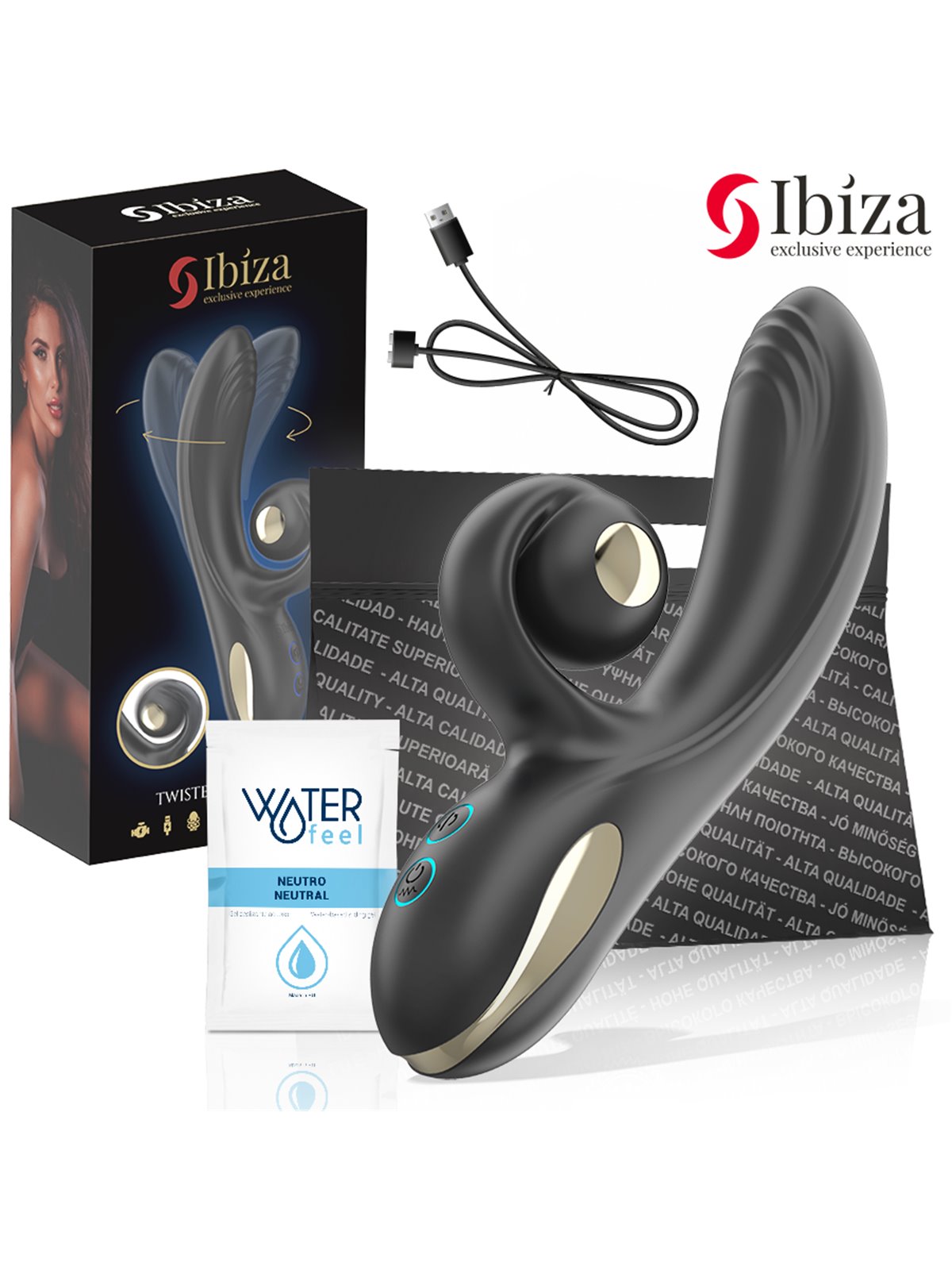 Ibiza Twister - Vibratore Rabbit in Silicone Nero con Vibro-Rotazione