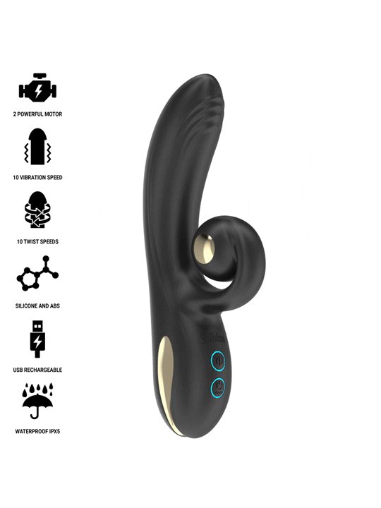 Ibiza Twister - Vibratore Rabbit in Silicone Nero con Vibro-Rotazione