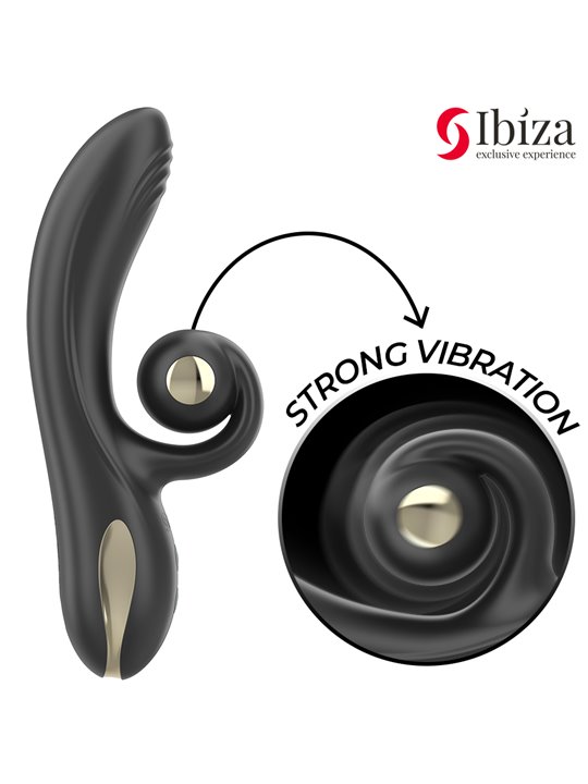 Ibiza Twister - Vibratore Rabbit in Silicone Nero con Vibro-Rotazione