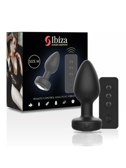 Ibiza - Black Silicone Vibrating Anal Plug with Remote Control Size M