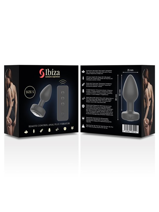 Ibiza - Black Silicone Vibrating Anal Plug with Remote Control Size S
