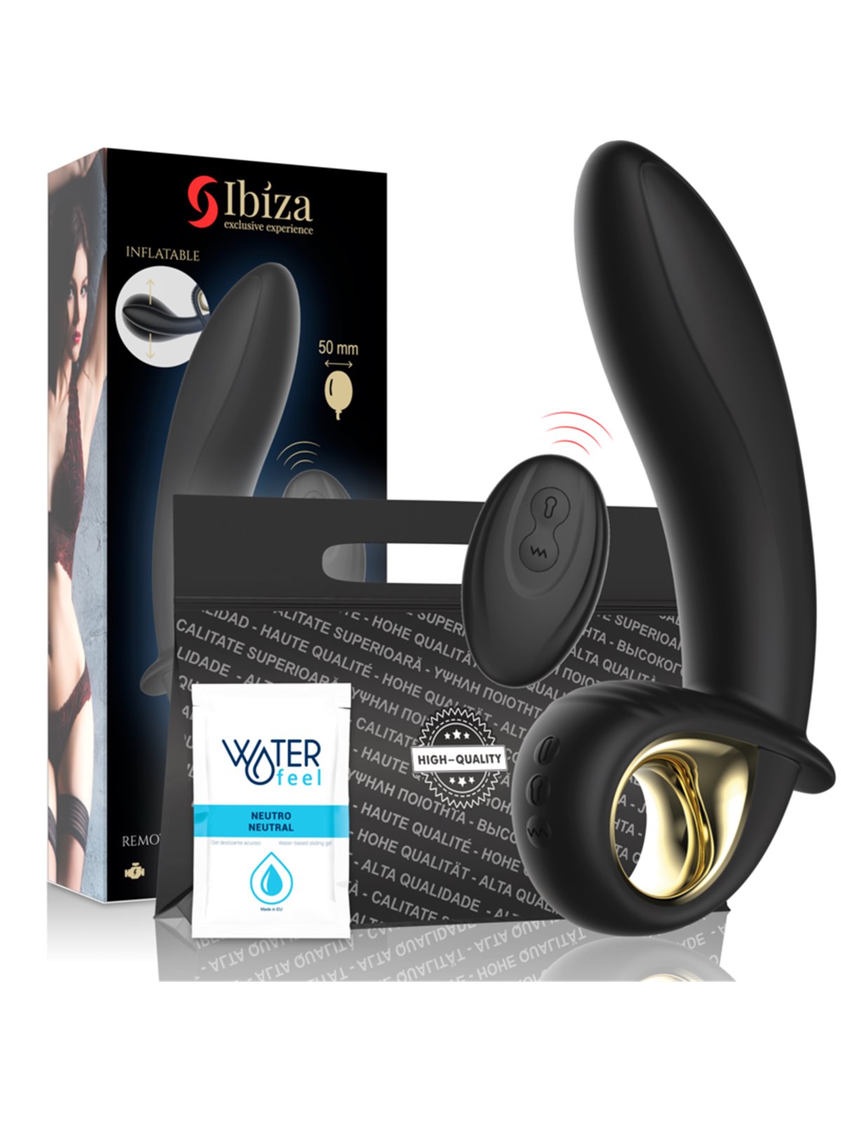 Ibiza - Vibratore Anale Vaginale Gonfiabile in Silicone Nero 16,5 Cm