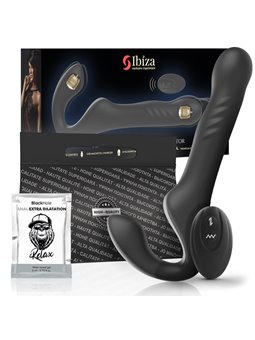 Ibiza - Vibratore Strap-On Su e Giù in Silicone Nero con Telecomando