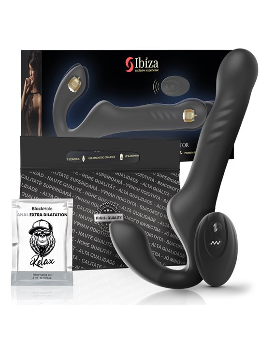 Ibiza - Black Silicone Up and Down Strap-On Vibrator with Remote Control
