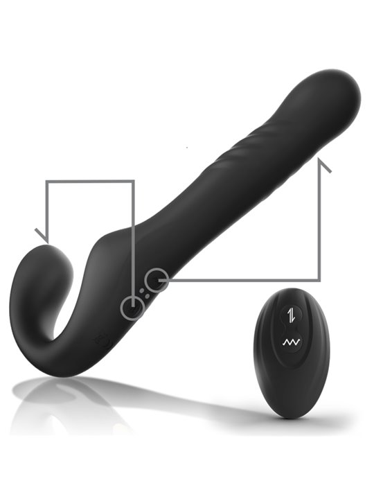 Ibiza - Vibratore Strap-On Su e Giù in Silicone Nero con Telecomando