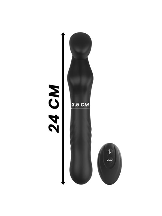 Ibiza - Black Silicone Up and Down Strap-On Vibrator with Remote Control