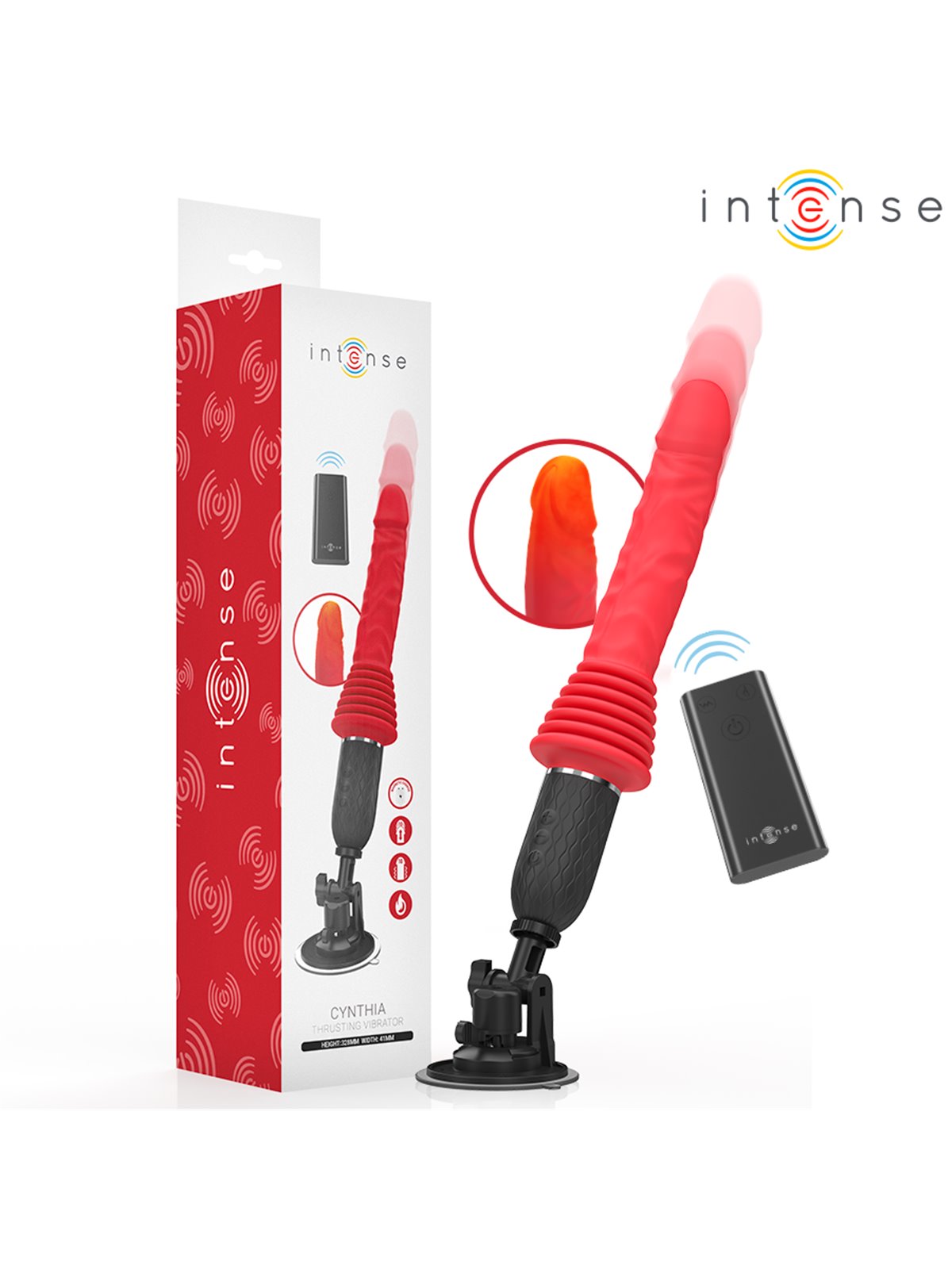 Intense Cynthia - Red Silicone Thrusting Vibrator with Remote Control