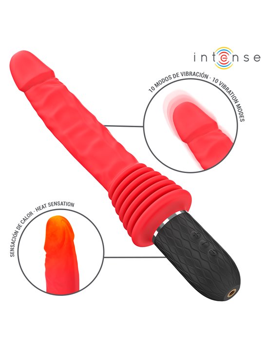 Intense Cynthia - Vibratore a Spinta in Silicone Rosso con Telecomando
