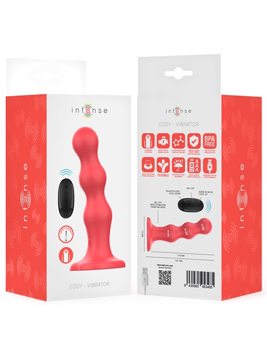 Intense Cody - Vibratole in Silicone Rosso con Ventosa e Telecomando