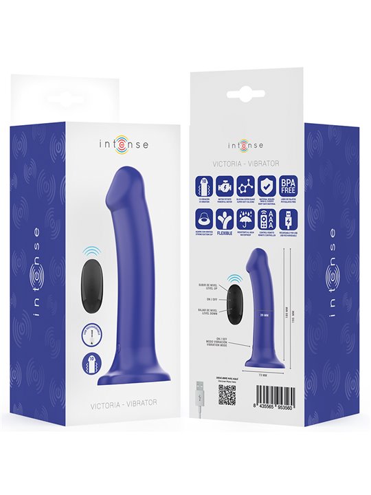 Intense Victoria - Blue Silicone Vibrator with Suction Cup and Remote Control