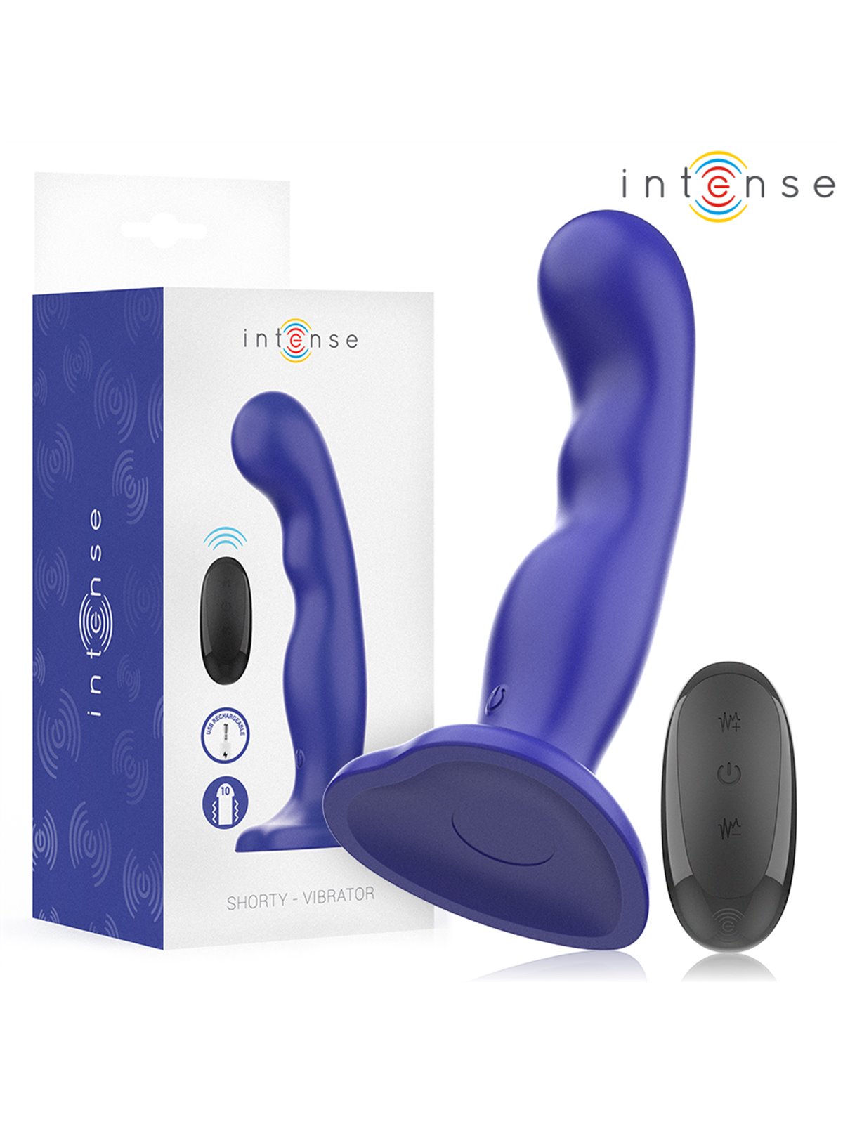 Intense Shorty - Vibratore in Silicone Blu con Ventosa e Telecomando