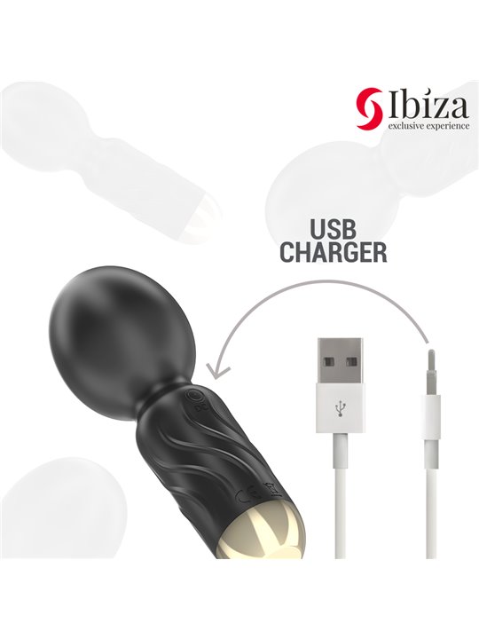 Ibiza Pocket Wand - Mini Vibratore a Bacchetta in Silicone Nero