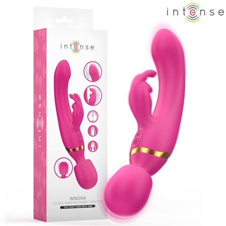 Intense Winona - Double Wand and Rabbit Vibrator in Fuchsia Silicone