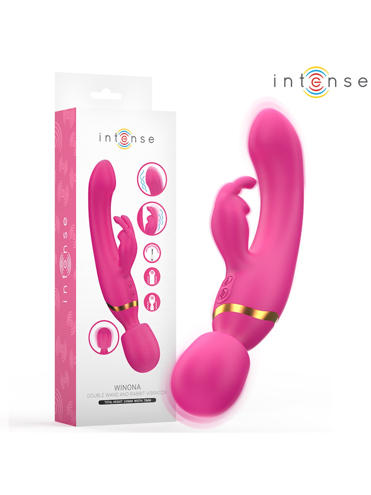Intense Winona - Double Wand and Rabbit Vibrator in Fuchsia Silicone