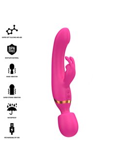 Intense Winona - Double Wand and Rabbit Vibrator in Fuchsia Silicone