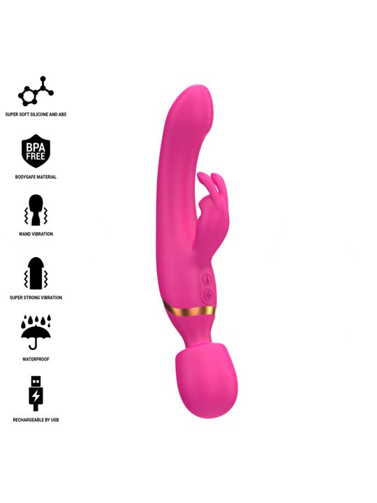 Intense Winona - Double Wand and Rabbit Vibrator in Fuchsia Silicone