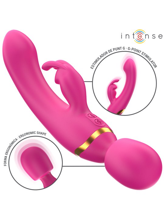 Intense Winona - Double Wand and Rabbit Vibrator in Fuchsia Silicone