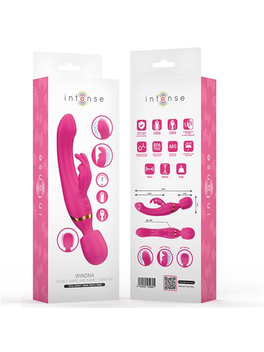Intense Winona - Double Wand and Rabbit Vibrator in Fuchsia Silicone
