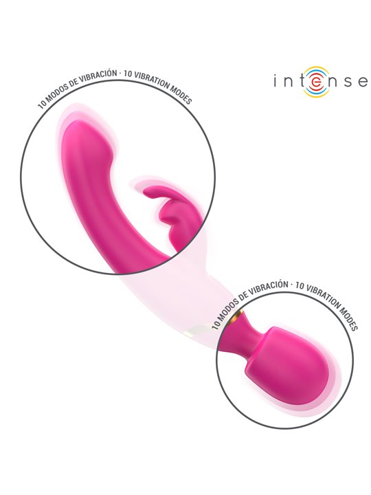 Intense Winona - Double Wand and Rabbit Vibrator in Fuchsia Silicone