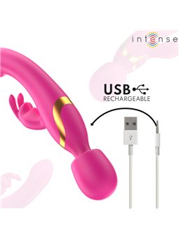 Intense Winona - Double Wand and Rabbit Vibrator in Fuchsia Silicone