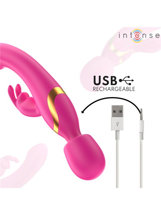 Intense Winona - Double Wand and Rabbit Vibrator in Fuchsia Silicone