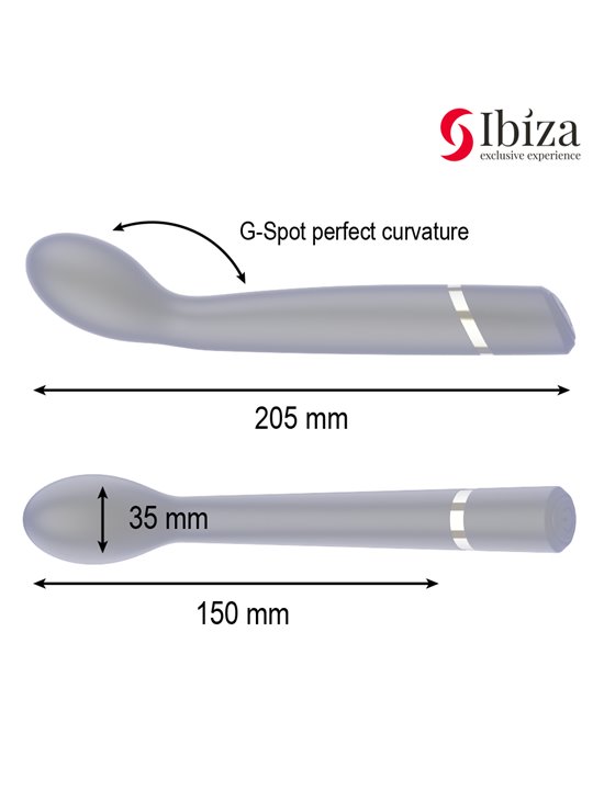 Ibiza - Vibratore Punto G in Silicone Nero con Testa Curva 20,5 Cm