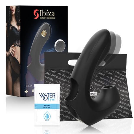 Ibiza - Doppio Vibratore da Dito Succhia Clitoride in Silicone Nero