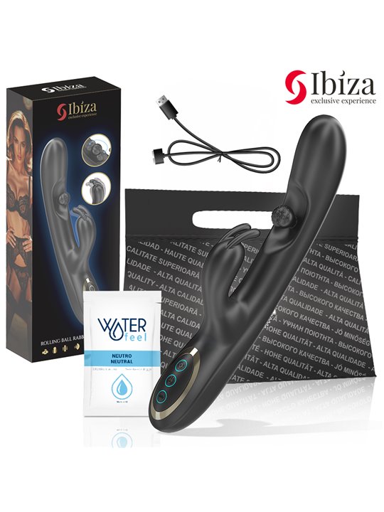 Ibiza Rollin Ball Rabbit - Black Silicone Vibrator with Rotating Ball