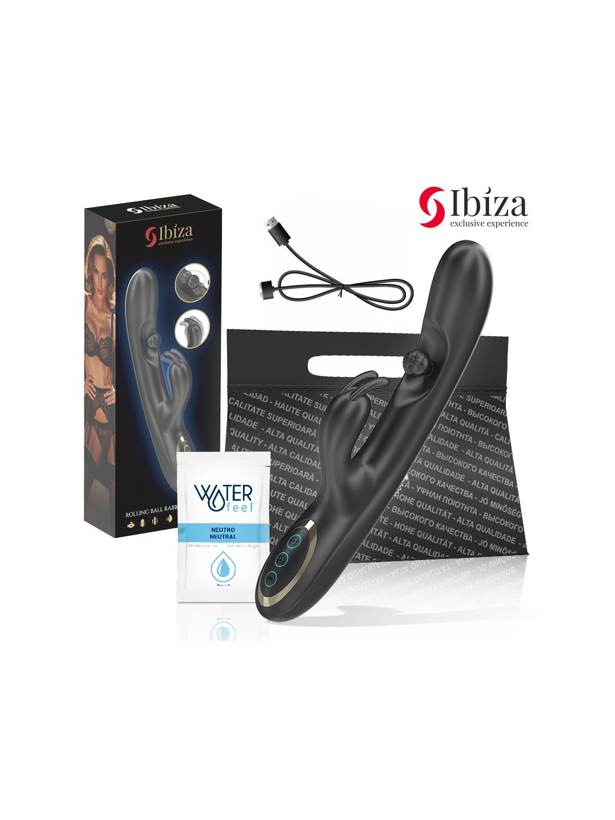 Ibiza Rollin Ball Rabbit - Vibratore con Sfera Rotante in Silicone Nero
