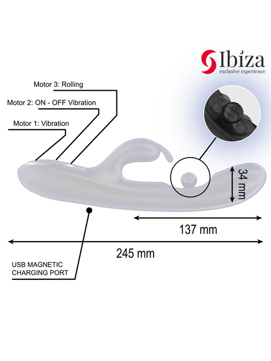 Ibiza Rollin Ball Rabbit - Vibratore con Sfera Rotante in Silicone Nero