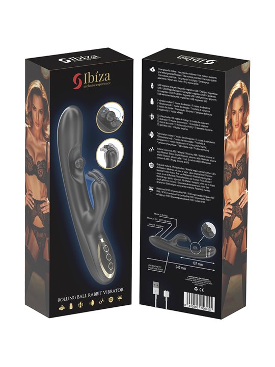 Ibiza Rollin Ball Rabbit - Vibratore con Sfera Rotante in Silicone Nero