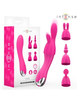 Intense Cher - Vibratore in Silicone Fucsia con Testine Intercambiabili
