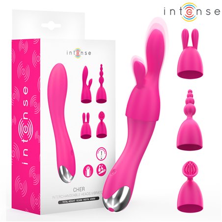 Intense Cher - Vibratore in Silicone Fucsia con Testine Intercambiabili
