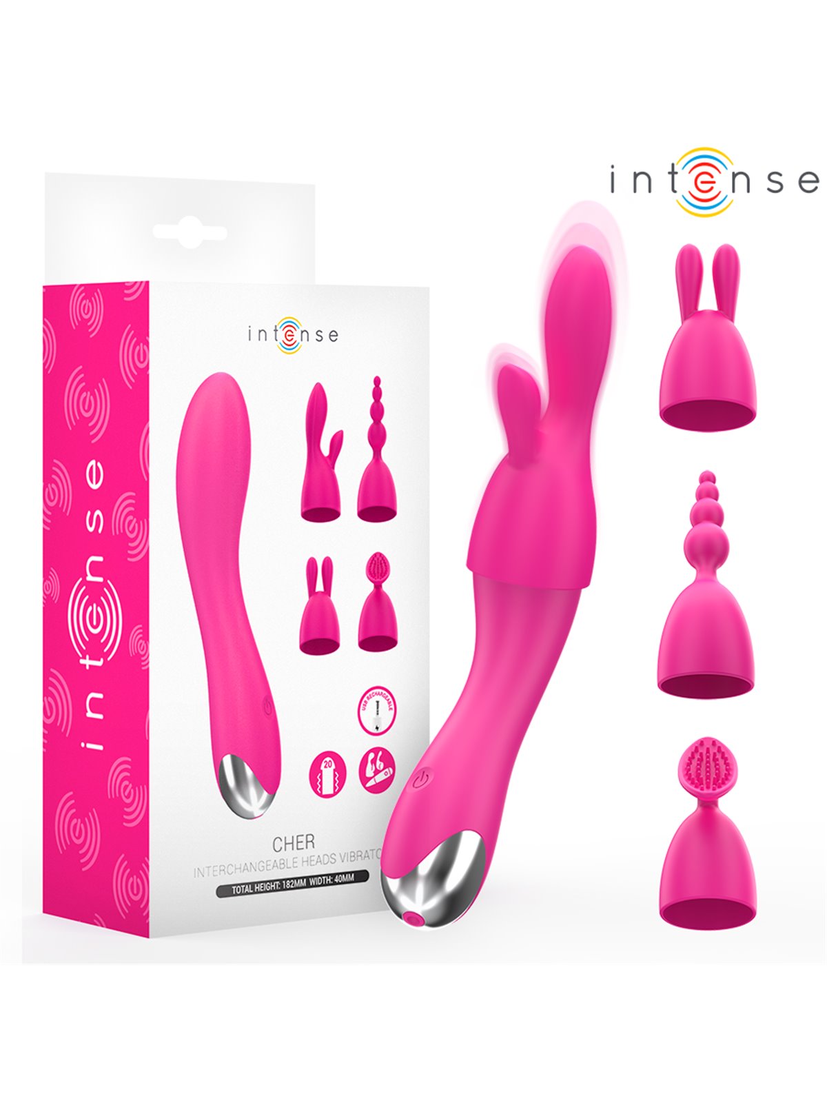 Intense Cher - Vibratore in Silicone Fucsia con Testine Intercambiabili