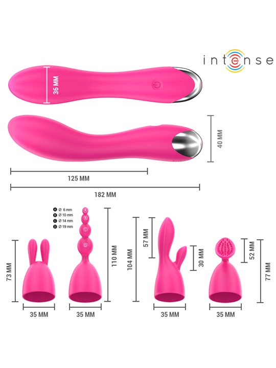 Intense Cher - Vibratore in Silicone Fucsia con Testine Intercambiabili