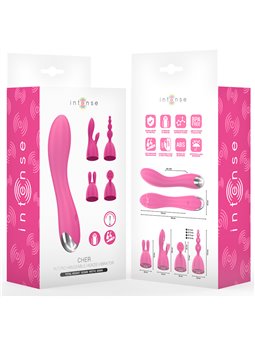 Intense Cher - Vibratore in Silicone Fucsia con Testine Intercambiabili