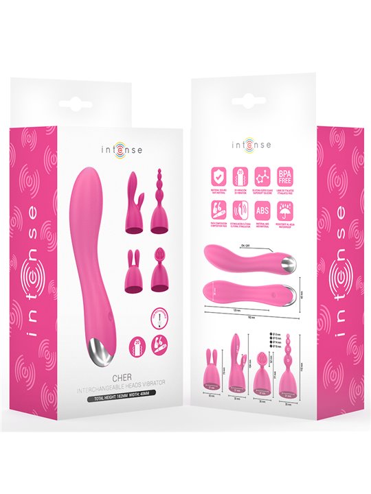 Intense Cher - Vibratore in Silicone Fucsia con Testine Intercambiabili