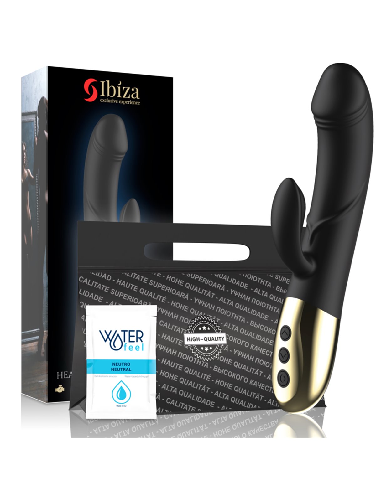 Ibiza - Vibratore Rabbit HI-TECH in Silicone Nero con Funzione Calore