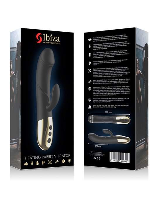 Ibiza - Vibratore Rabbit HI-TECH in Silicone Nero con Funzione Calore
