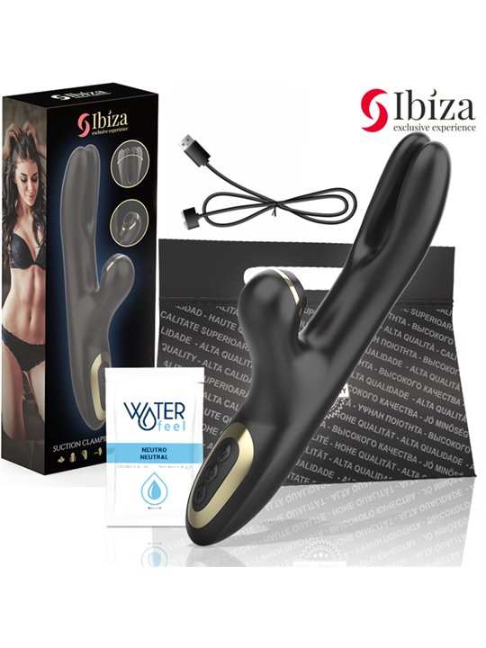 Ibiza Double Clamping - Vibratore Rabbit Succhia Clitoride Nero