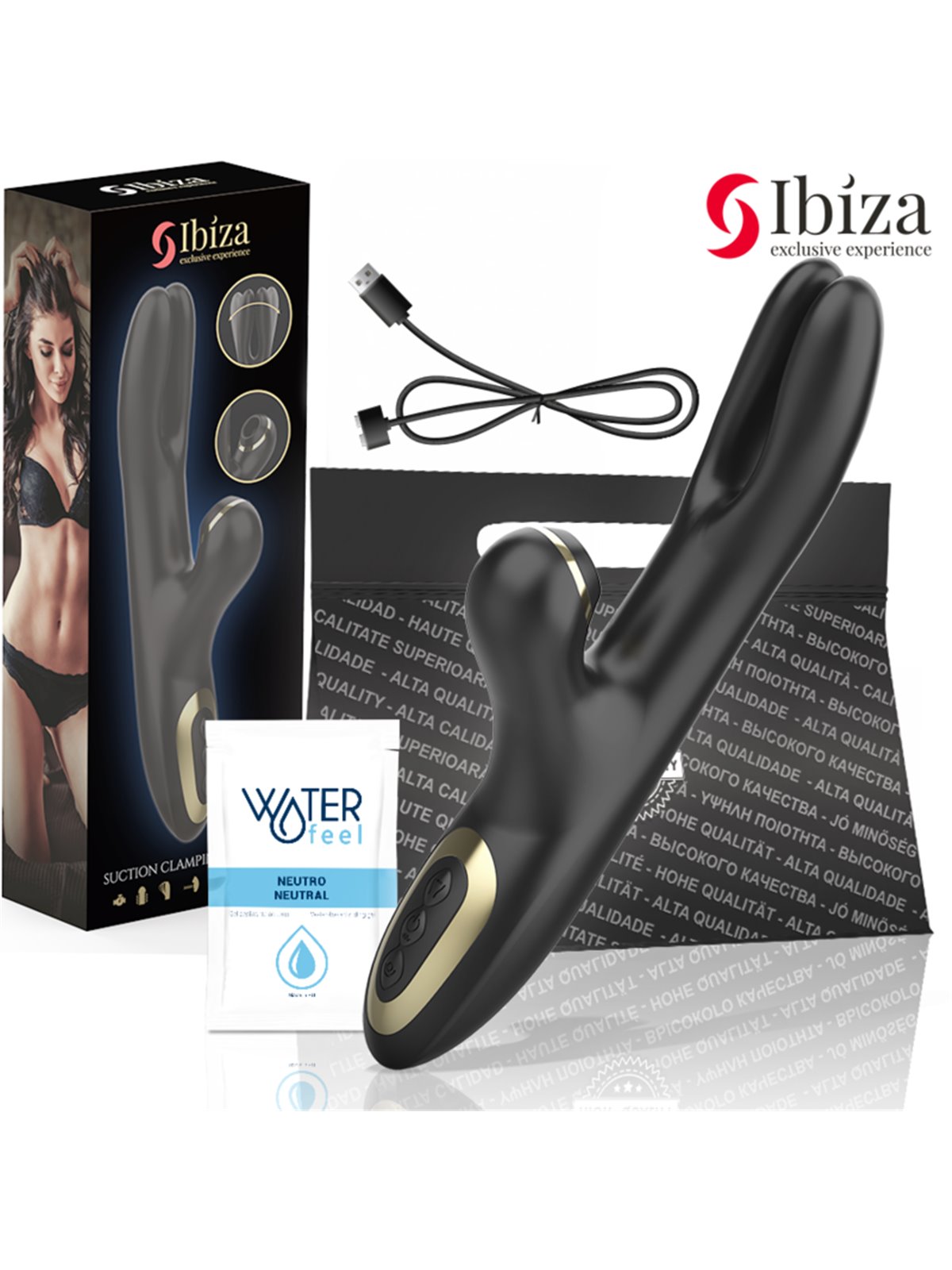 Ibiza Double Clamping - Black Clitoris Sucking Rabbit Vibrator