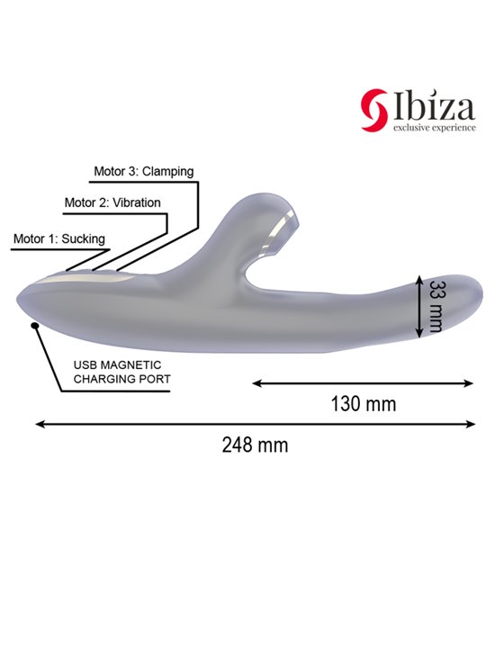 Ibiza Double Clamping - Vibratore Rabbit Succhia Clitoride Nero
