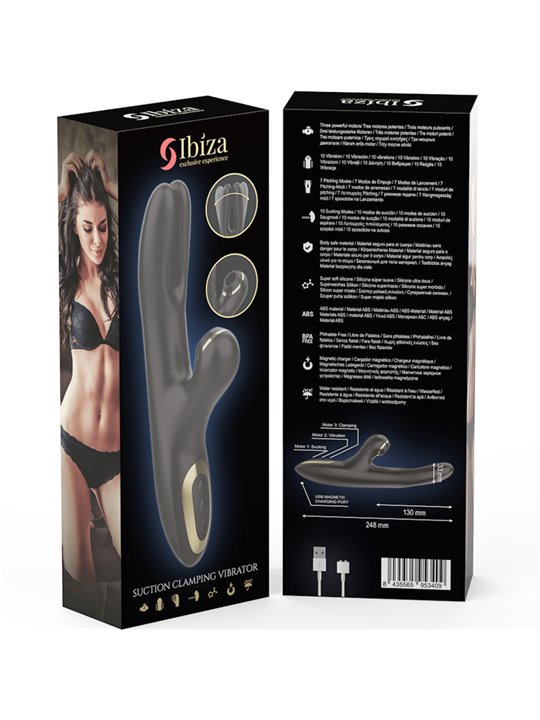 Ibiza Double Clamping - Vibratore Rabbit Succhia Clitoride Nero