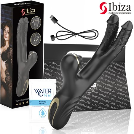 Ibiza Two Dragons - Vibratore Rabbit Nero con Effetto Tapping e Waving