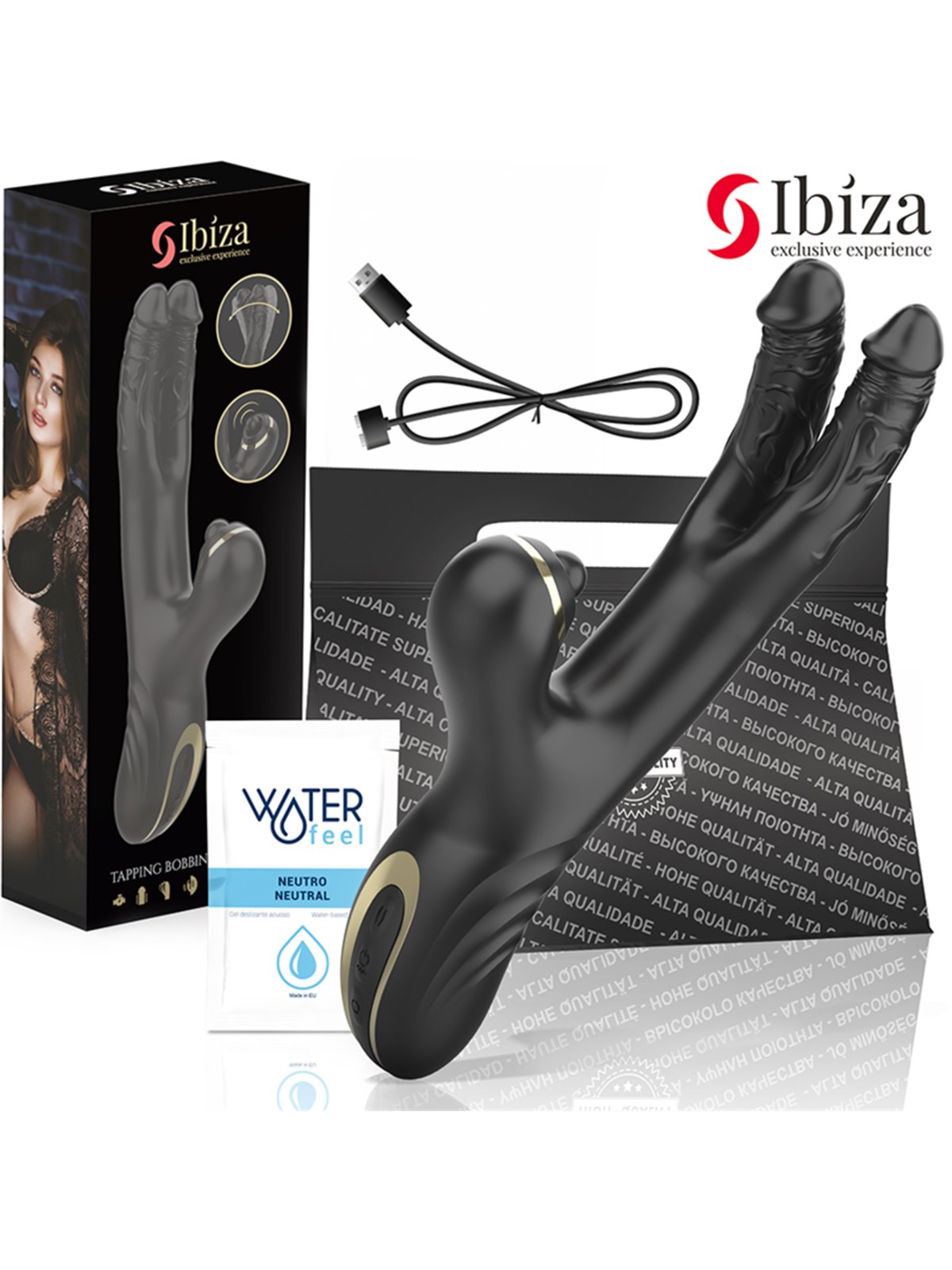 Ibiza Two Dragons - Black Rabbit Vibrator with Tapping and Waving Effect