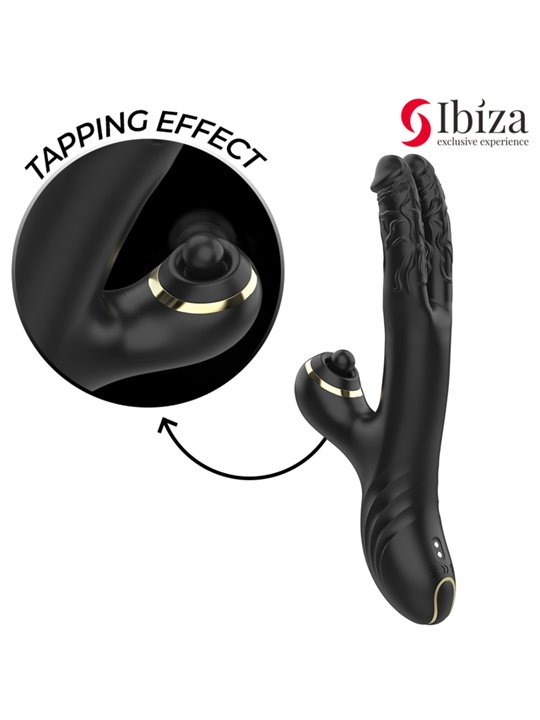 Ibiza Two Dragons - Vibratore Rabbit Nero con Effetto Tapping e Waving