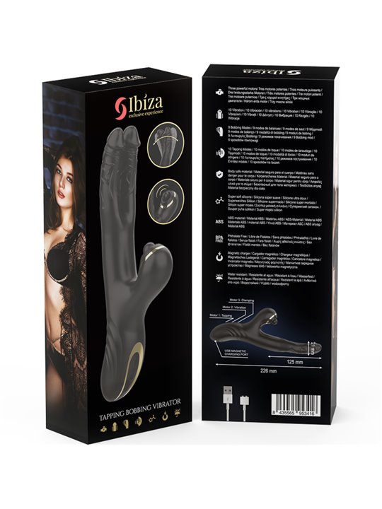 Ibiza Two Dragons - Black Rabbit Vibrator with Tapping and Waving Effect