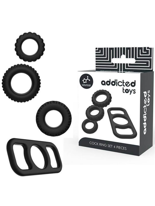 Addicted Toys - Set di Anelli Fallici in Silicone Nero 4 Pezzi