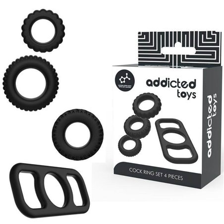 Addicted Toys - Set di Anelli Fallici in Silicone Nero 4 Pezzi