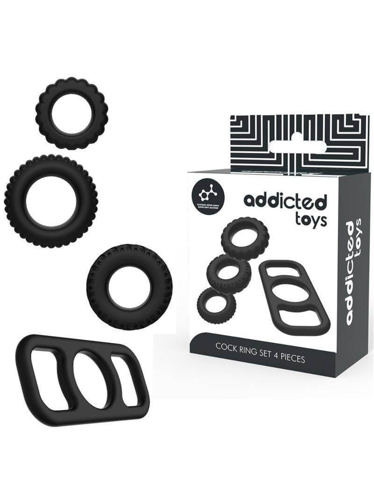 Addicted Toys - Set di Anelli Fallici in Silicone Nero 4 Pezzi